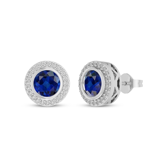 Blue & White Lab-Created Sapphire Halo Stud Earrings Sterling Silver