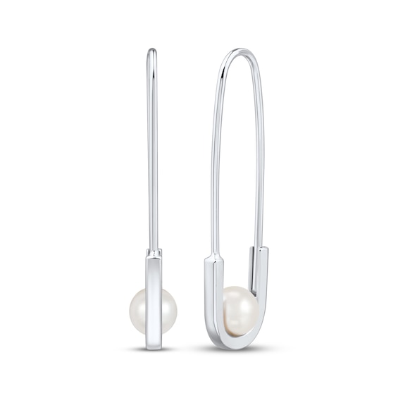 Cultured Pearl Safety Pin Hoop Earrings Sterling Silver