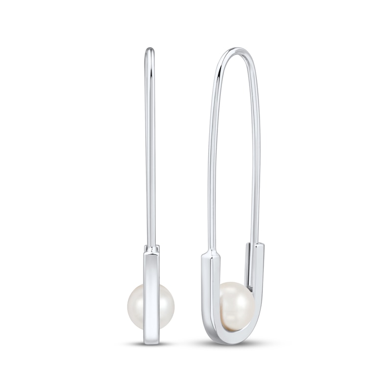 Main Image 1 of Cultured Pearl Safety Pin Hoop Earrings Sterling Silver