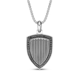 Twelve Crowns Men's Natural Black Spinel Textured Shield Necklace Sterling Silver with Black Rhodium Plate 24"
