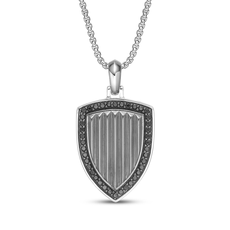 Main Image 1 of Twelve Crowns Men's Natural Black Spinel Textured Shield Necklace Sterling Silver with Black Rhodium Plate 24"
