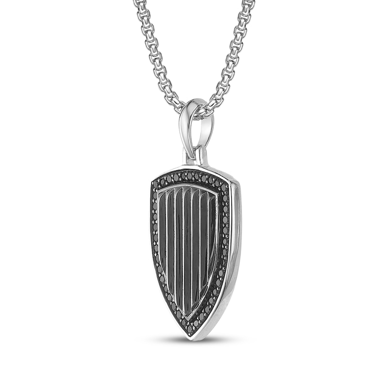 Main Image 2 of Twelve Crowns Men's Natural Black Spinel Textured Shield Necklace Sterling Silver with Black Rhodium Plate 24"