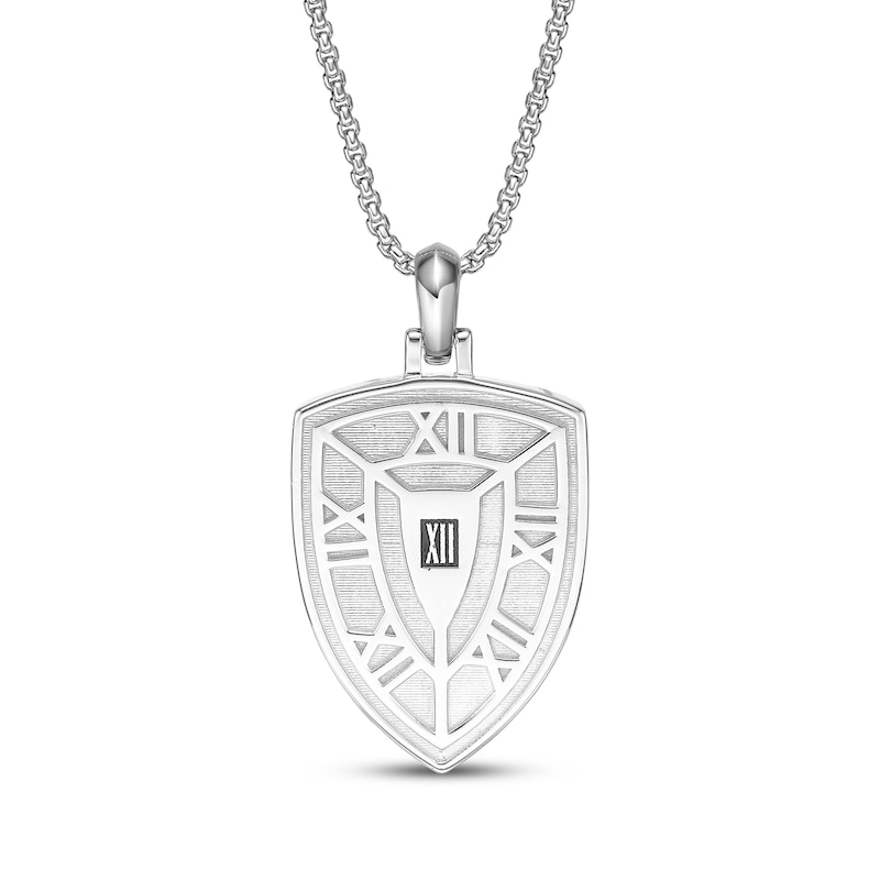 Main Image 3 of Twelve Crowns Men's Natural Black Spinel Textured Shield Necklace Sterling Silver with Black Rhodium Plate 24"