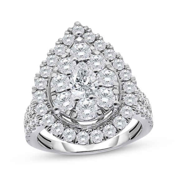 Lab-Grown Diamonds Pear-Shaped Double Halo Engagement Ring 3 ct tw 10K White Gold