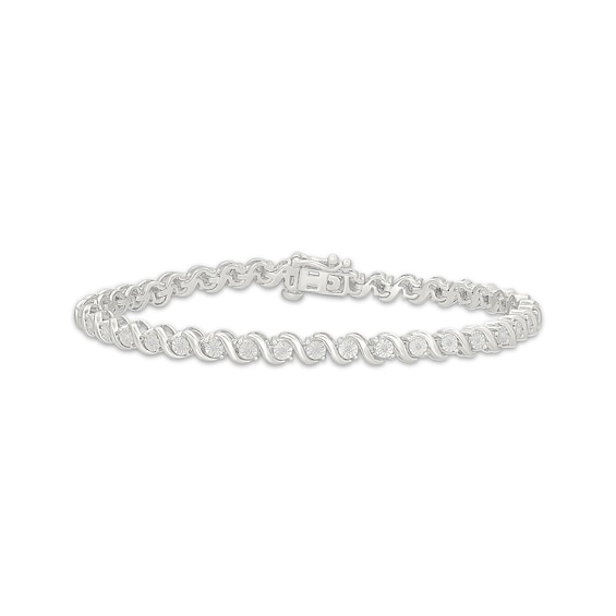 Diamond "S" Link Bracelet 1/10 ct tw Sterling Silver 7"