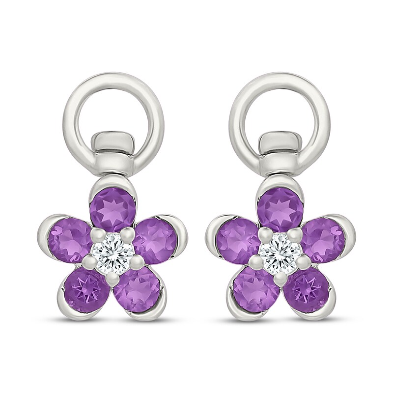 Main Image 2 of Amethyst & White Lab-Created Sapphire Flower Swivel Earring Charms Sterling Silver