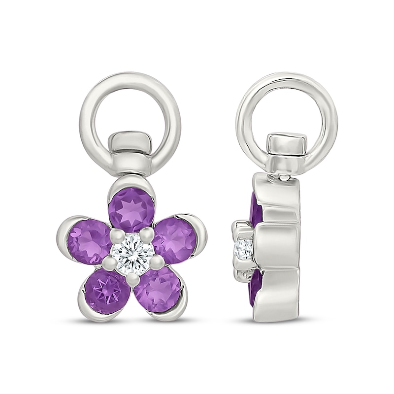 Main Image 3 of Amethyst & White Lab-Created Sapphire Flower Swivel Earring Charms Sterling Silver