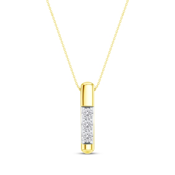 KAY Lab-Grown Diamonds Vertical Three-Stone Necklace 1/3 ct tw 18K Yellow Gold-Plated Sterling Silver 18"