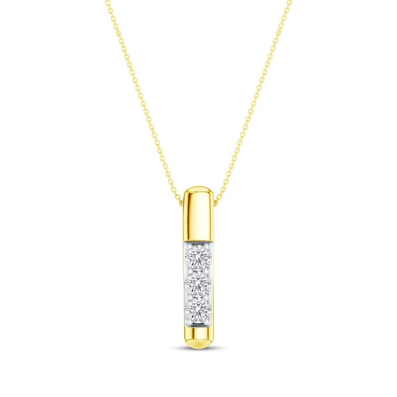 Main Image 1 of KAY Lab-Grown Diamonds Vertical Three-Stone Necklace 1/3 ct tw 18K Yellow Gold-Plated Sterling Silver 18"