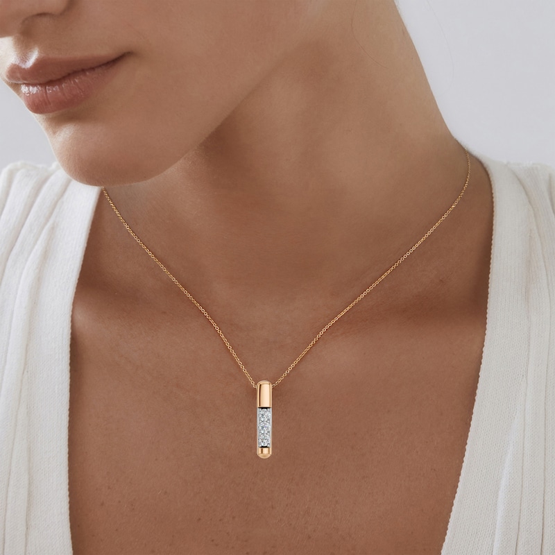 Main Image 6 of KAY Lab-Grown Diamonds Vertical Three-Stone Necklace 1/3 ct tw 18K Yellow Gold-Plated Sterling Silver 18"