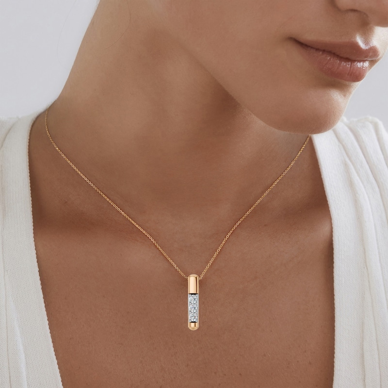 Main Image 7 of KAY Lab-Grown Diamonds Vertical Three-Stone Necklace 1/3 ct tw 18K Yellow Gold-Plated Sterling Silver 18"