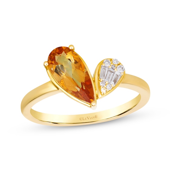Le Vian Toi et Moi Pear-Shaped Citrine Ring 1/10 ct tw Diamonds 14K Honey Gold