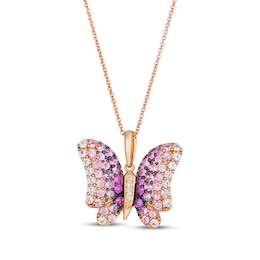 Le Vian Ombré Sapphire & Diamond Accent Butterfly Necklace 14K Strawberry Gold 20"