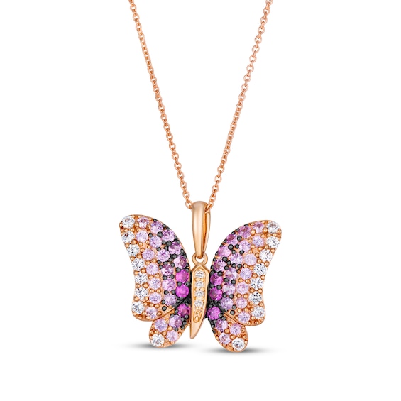 Le Vian Ombré Sapphire & Diamond Accent Butterfly Necklace 14K Strawberry Gold 20"