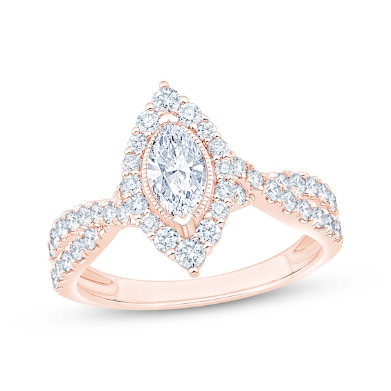 Now + Forever Lab-Grown Diamonds Certified Marquise-Cut Engagement Ring 1 ct tw 14K Rose Gold