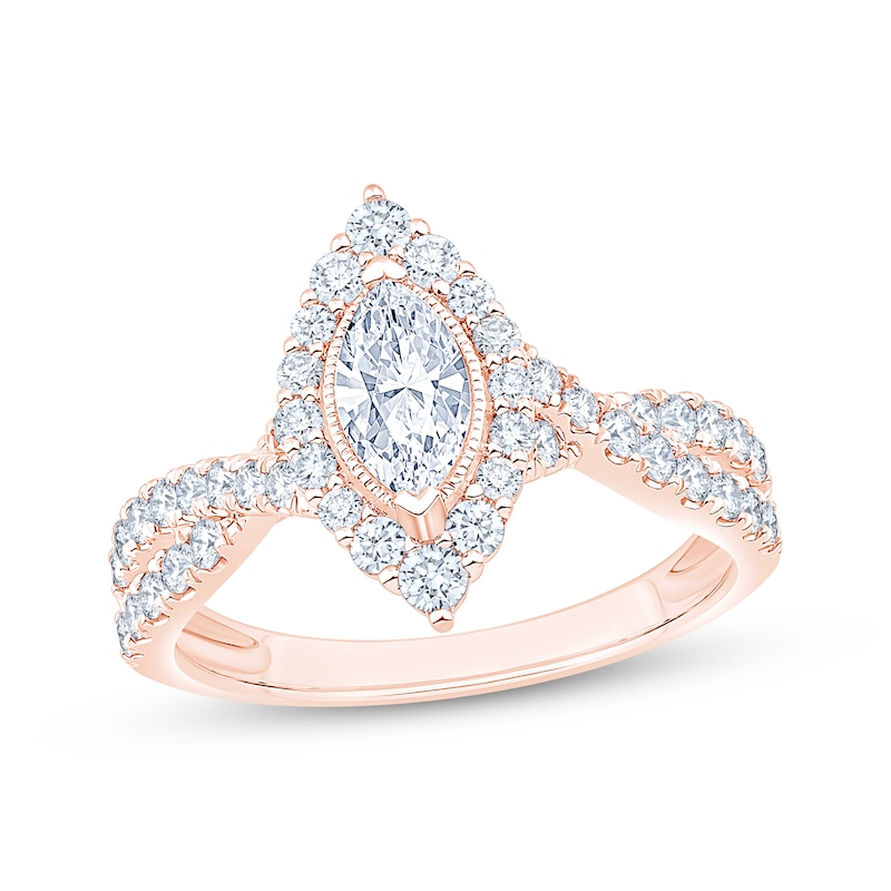 Main Image 1 of Now + Forever Lab-Grown Diamonds Certified Marquise-Cut Engagement Ring 1 ct tw 14K Rose Gold