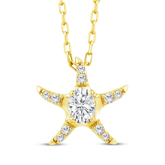 KAY Lab-Grown Diamonds Oval & Round-Cut Starfish Necklace 1/5 ct tw 18K Yellow Gold-Plated Sterling Silver 18"