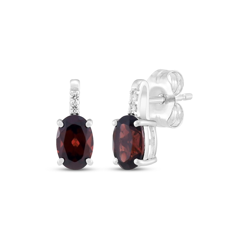 Main Image 1 of Oval-Cut Natural Garnet & White Lab-Created Sapphire Stud Earrings Sterling Silver