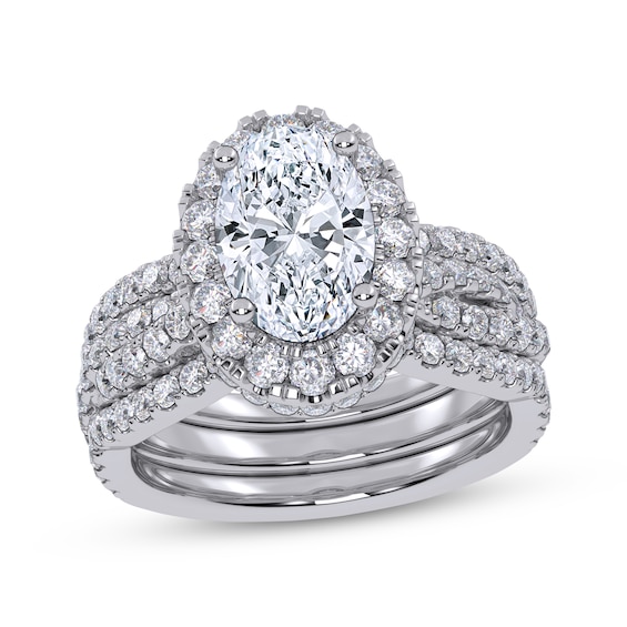 Now + Forever Certified Lab-Grown Diamonds Oval-Cut Halo Bridal Set 3 ct tw 14K White Gold