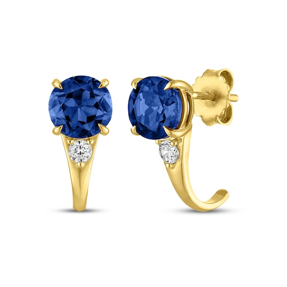 KAY Lab-Grown Diamonds & Blue Lab-Created Sapphire Drop Earrings 1/6 ct tw 10K Yellow Gold