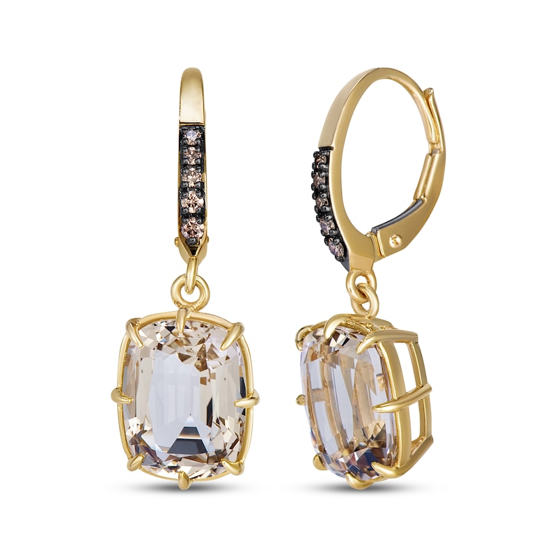 Main Image 1 of Le Vian Antique Cushion-Cut Natural Nude Quartz Drop Earrings 1/15 ct tw Diamonds 14K Honey Gold