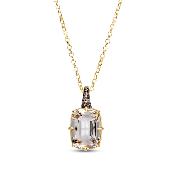 Le Vian Cushion-Cut Natural Champagne Quartz Necklace Diamond Accent 14K Honey Gold 19"
