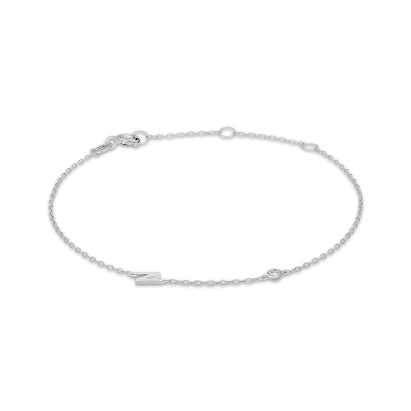 Main Image 1 of Rocksbox The Sideways Initial Lab-Grown Diamond "N" Bracelet Sterling Silver 8"