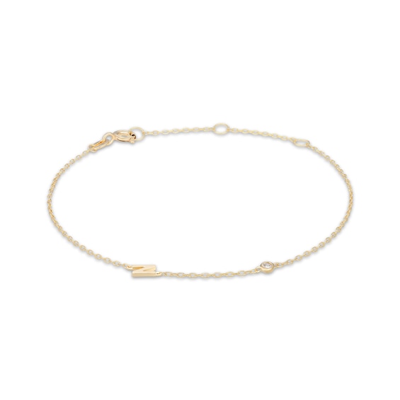Rocksbox The Sideways Initial Lab-Grown Diamond "N" Bracelet 24K Yellow Gold Vermeil Sterling Silver 8"