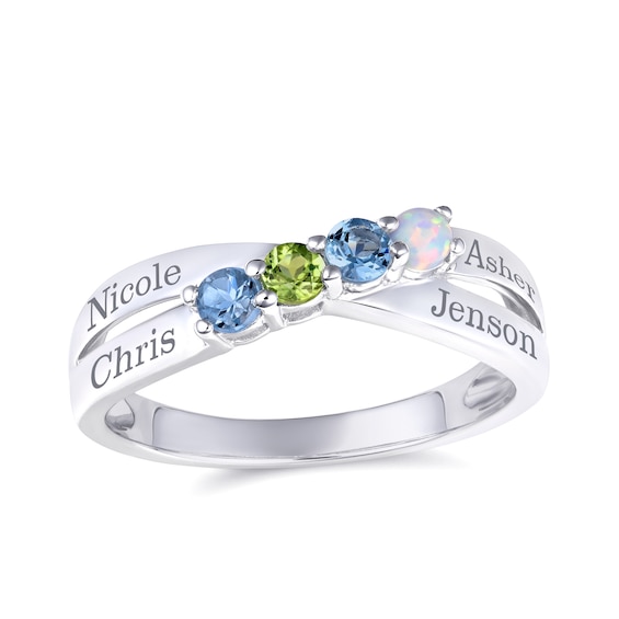 Round Birthstone Family & Mother's Criss Cross Ring (1-4 Stones and 2-4 Lines)