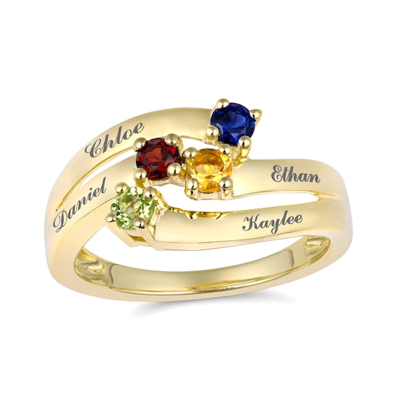 Round Birthstone Family & Mother's Ring (1-4 Stones and 2-4 Lines)