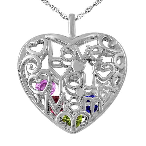 Birthstone Family & Mother's Cage Heart Necklace
