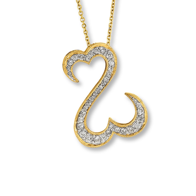 Open Hearts Necklace 1/2 ct tw Diamonds 14K Yellow Gold