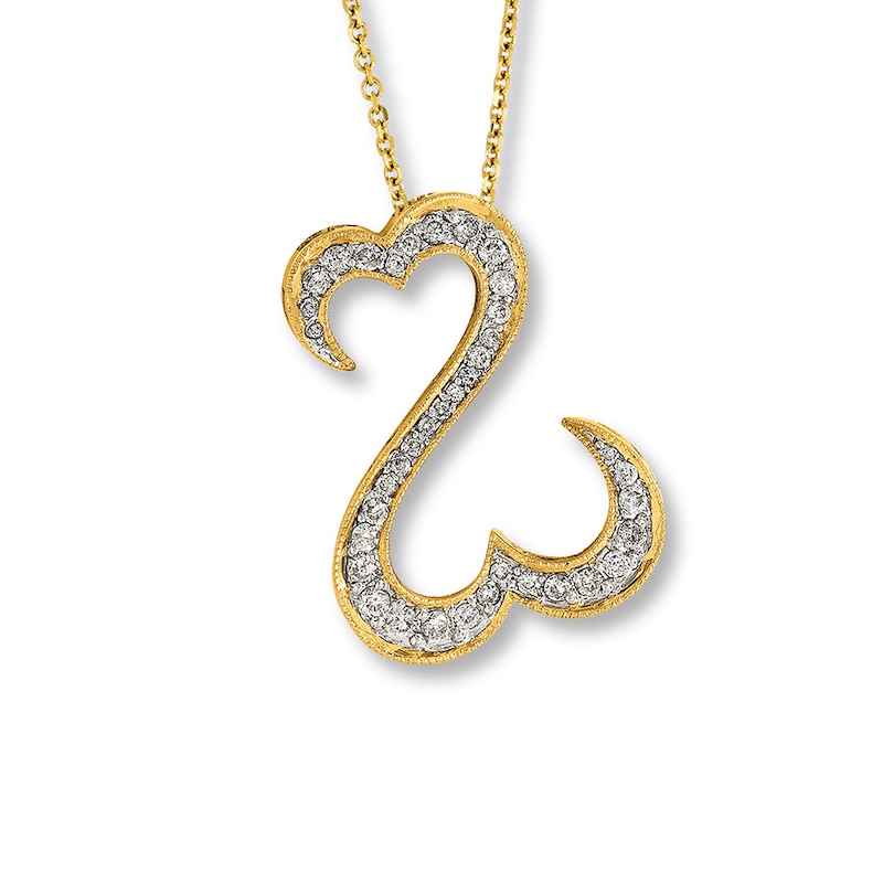 Main Image 1 of Open Hearts Necklace 1/2 ct tw Diamonds 14K Yellow Gold