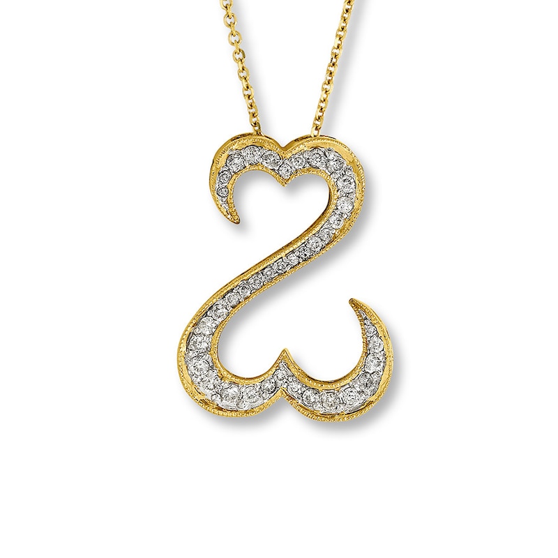 Main Image 2 of Open Hearts Necklace 1/2 ct tw Diamonds 14K Yellow Gold