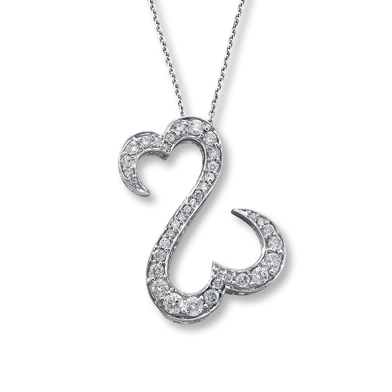 Main Image 1 of Open Hearts Necklace 1 ct tw Diamonds 14K White Gold