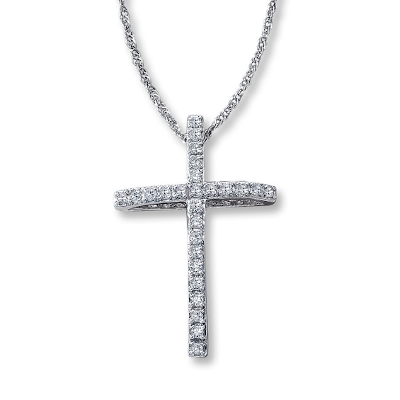 GENUINE DIAMOND CROSS PENDANT 14KT WHITE GOLD 1//8 CARAT