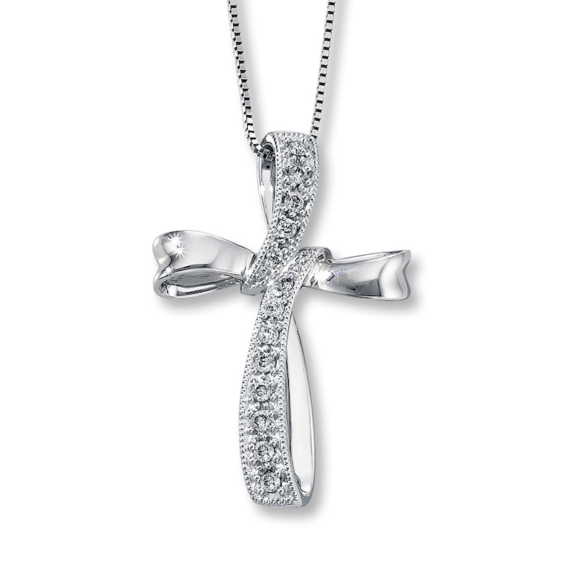 Diamond Cross Necklace 1/6 ct tw Round-Cut 10K White Gold