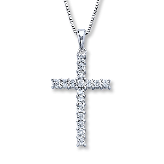 Diamond Cross Necklace 1/15 ct tw Round-cut Sterling Silver
