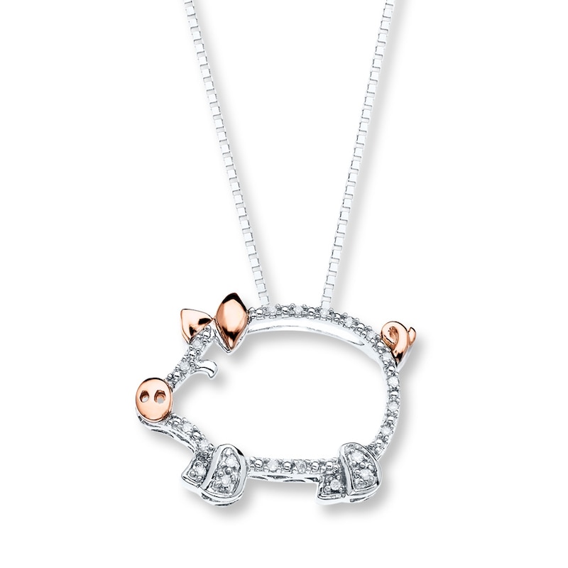 Main Image 1 of Diamond Pig Necklace 1/20 carat tw Sterling Silver & 10K Rose Gold