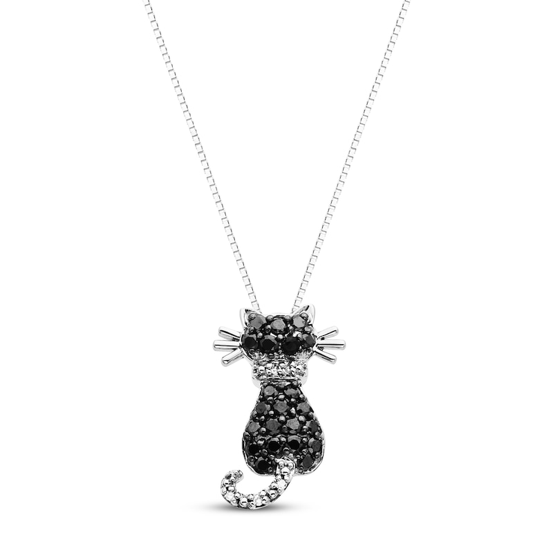 Main Image 1 of Black Cat Necklace 1/3 ct tw Diamonds 10K White Gold