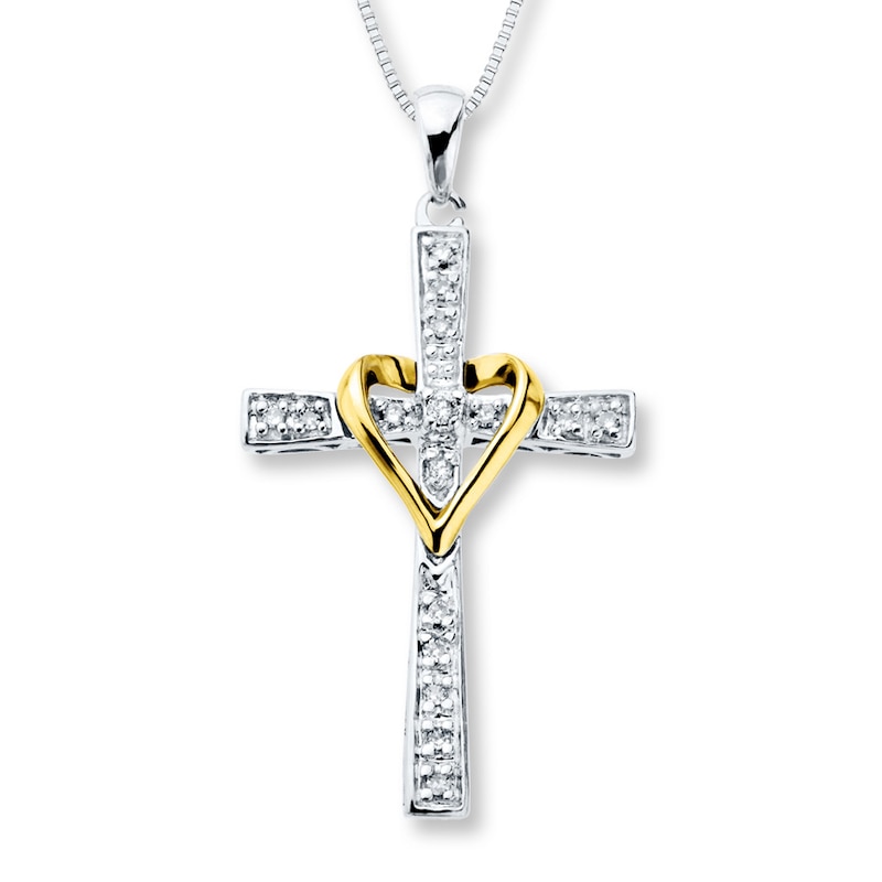 Main Image 1 of Cross Necklace 1/10 ct tw Diamonds Sterling Silver & 10K Yellow Gold