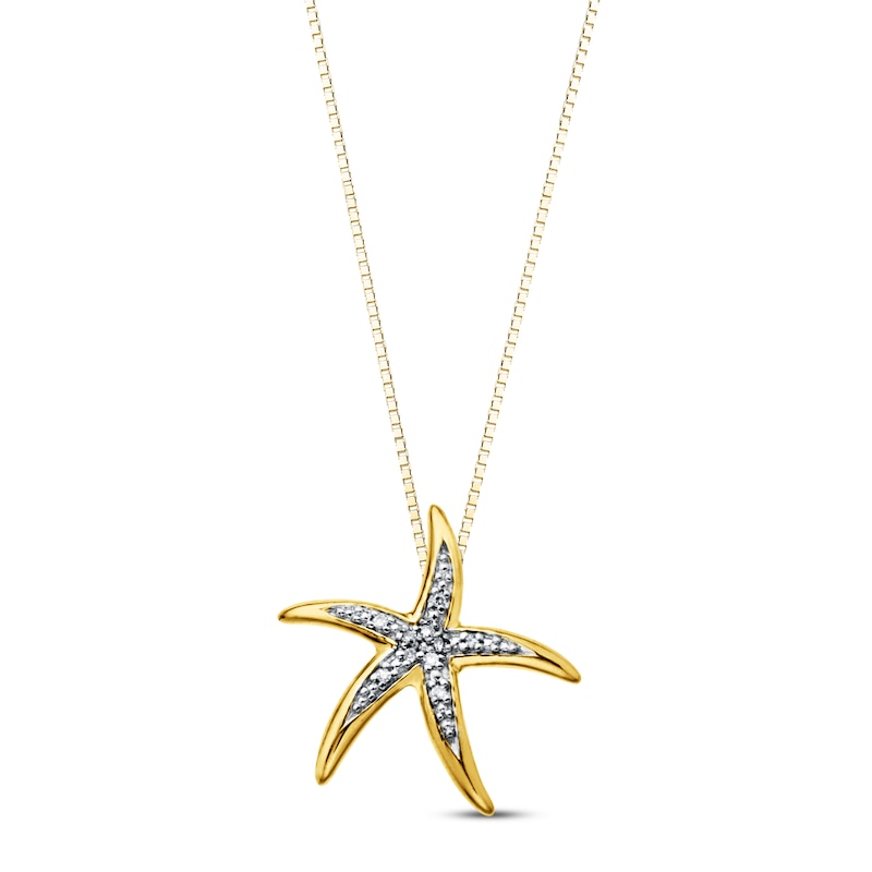 Main Image 1 of Starfish Necklace Diamond Accents 10K Yellow Gold