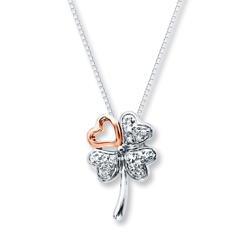 Main Image 1 of Clover Necklace 1/10 ct tw Diamonds Sterling Silver & 10K Rose Gold