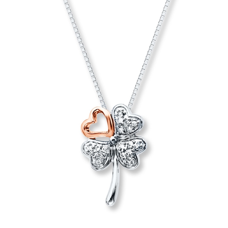 Rose Gold Four Leaf Clover Pendant Necklace in Sterling Silver