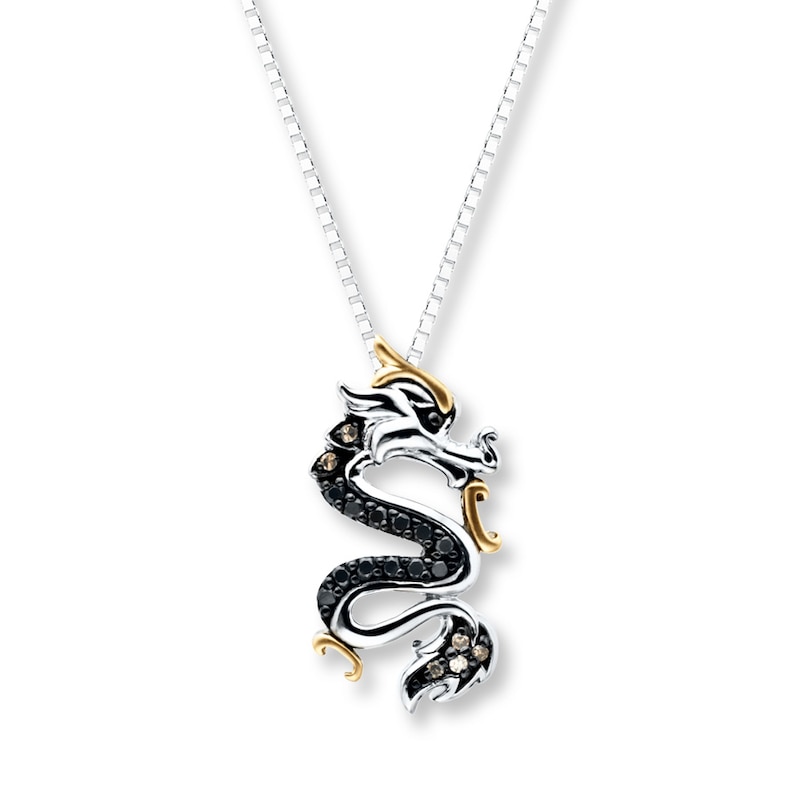 Main Image 1 of Dragon Necklace 1/8 ct tw Diamonds Sterling Silver & 10K Yellow Gold