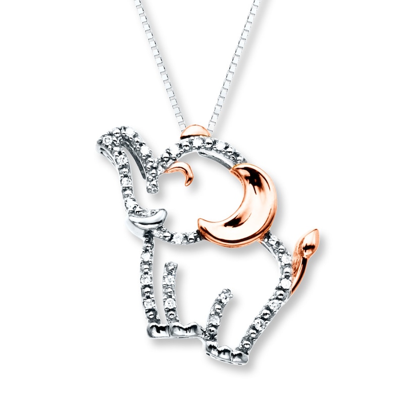 Elephant Necklace 1/20 ct tw Diamonds Sterling Silver & 10K Rose Gold