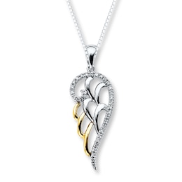 Angel Wing Necklace 1/10 ct tw Diamond Sterling Silver & 10K Yellow Gold