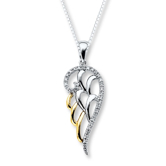 Angel Wing Necklace 1/10 ct tw Diamond Sterling Silver & 10K Yellow Gold