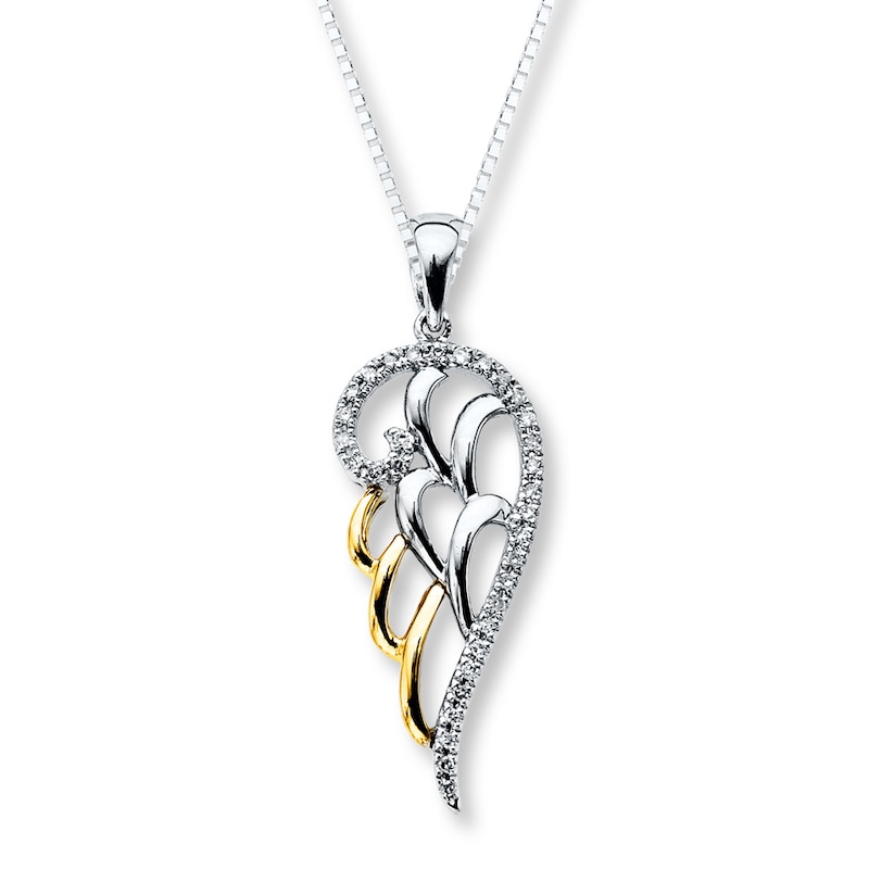 Angel Wing Necklace 1/10 ct tw Diamond Sterling Silver & 10K Yellow Gold