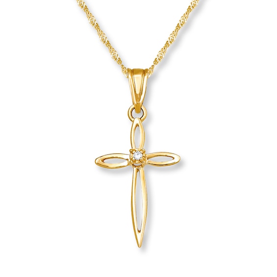 Diamond Accent Cross Necklace 14K Yellow Gold 18"